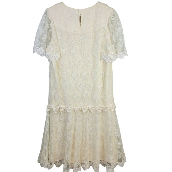 Vintage 80s Lace Midi Dress Women 12 Cream 20s Style Formal Wedding Retro Summer - Picture 3 of 13